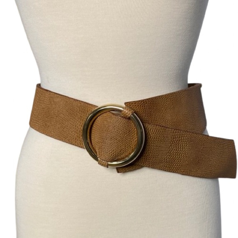 Cipriani Women’s Statement Belt Size M L Lizard Grain Leather Gold Buckle EUC